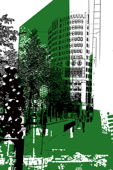 Den Haag  in zwart en groen,- digitale art print