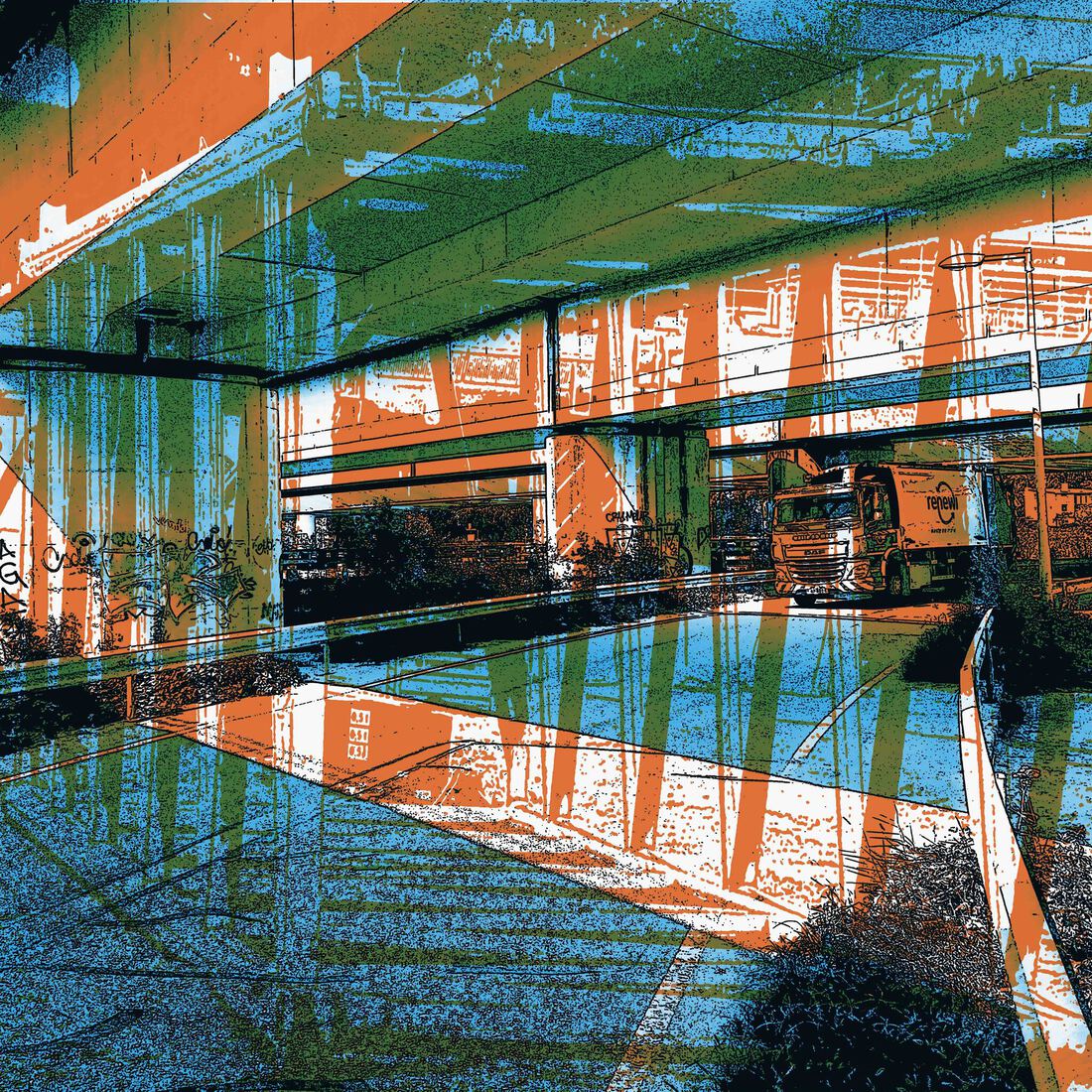 Blauw Viaduct bij de Amstel - digitale art-print