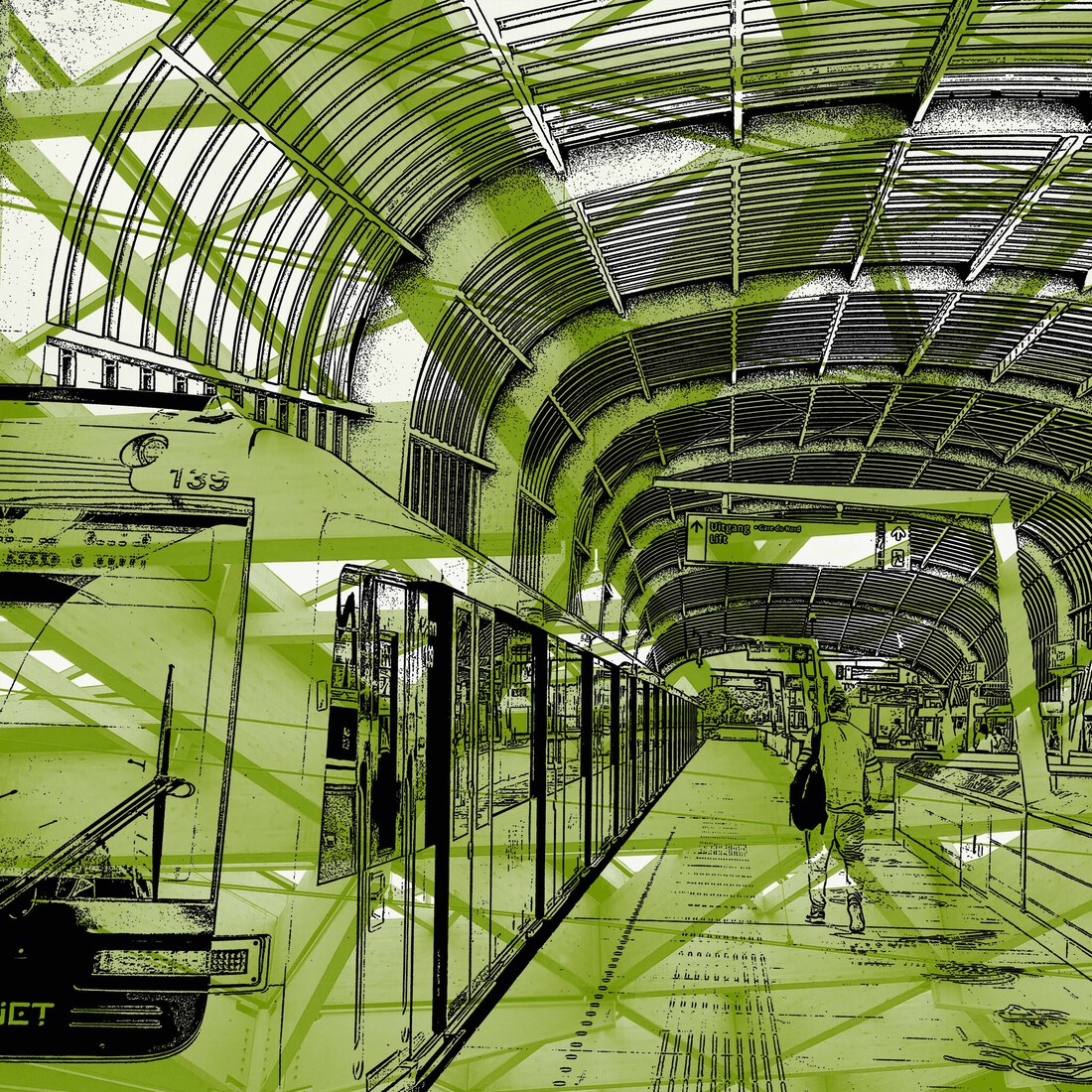 Green Station 1  - digitale art print, van Hilly van Eerten