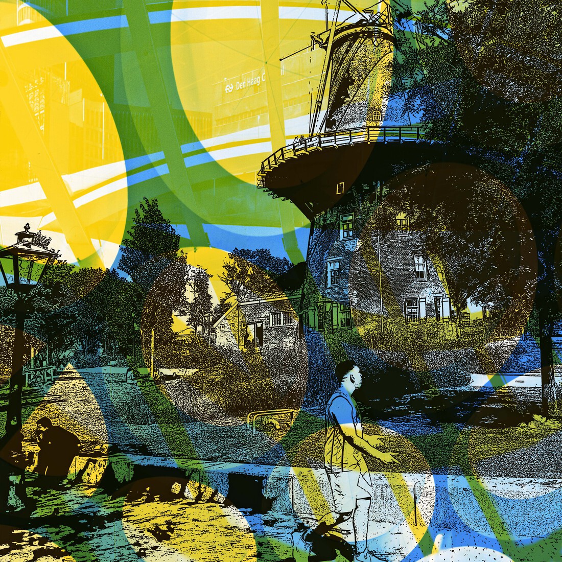 'Bij het Molenmuseum De Valk Leiden'- digitale collage print