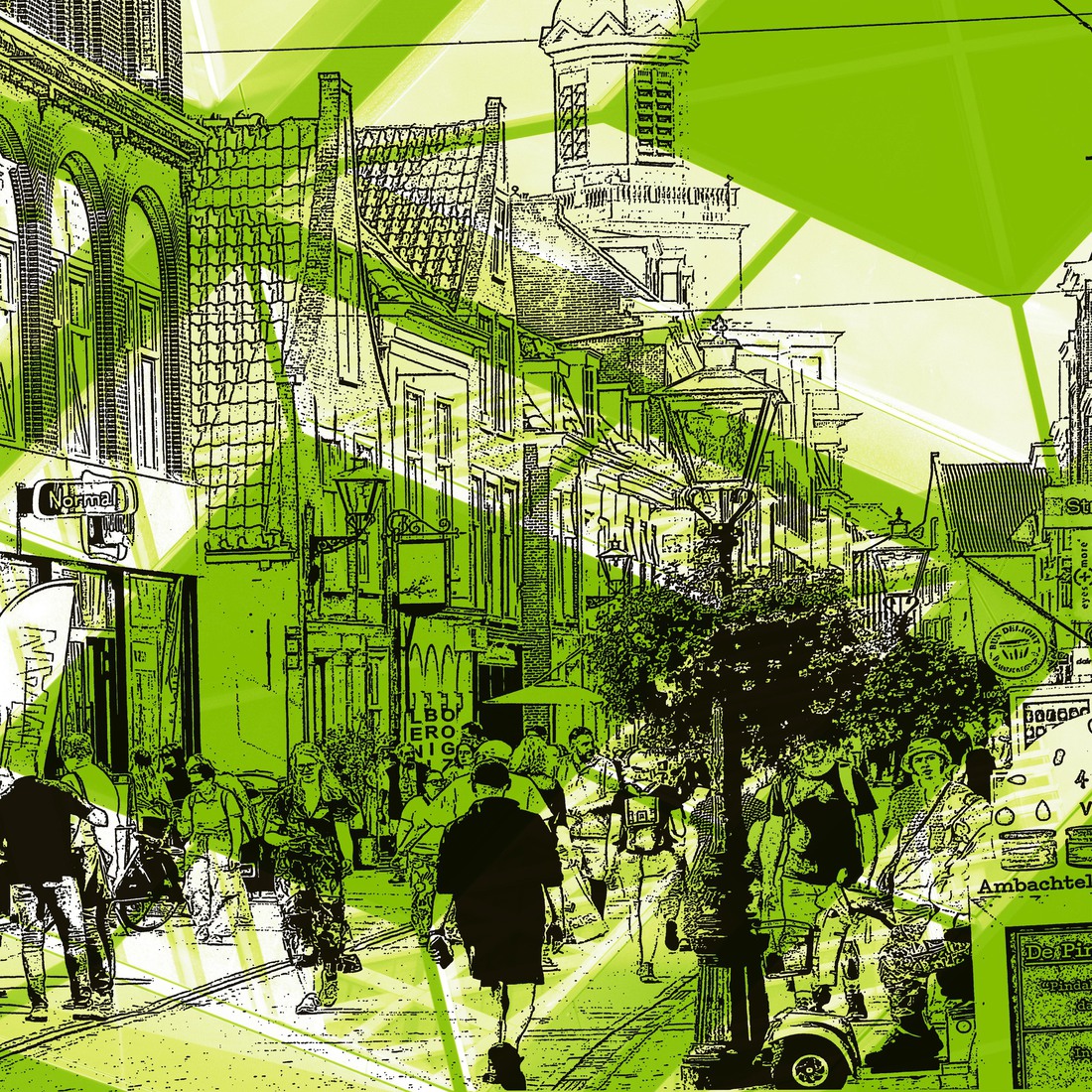 Lopen in de Haarlemmerstraat,Leiden'- digitale collage print