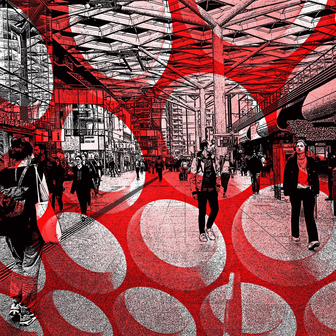 Haagsche Stationshal in het Rood. - digital art print