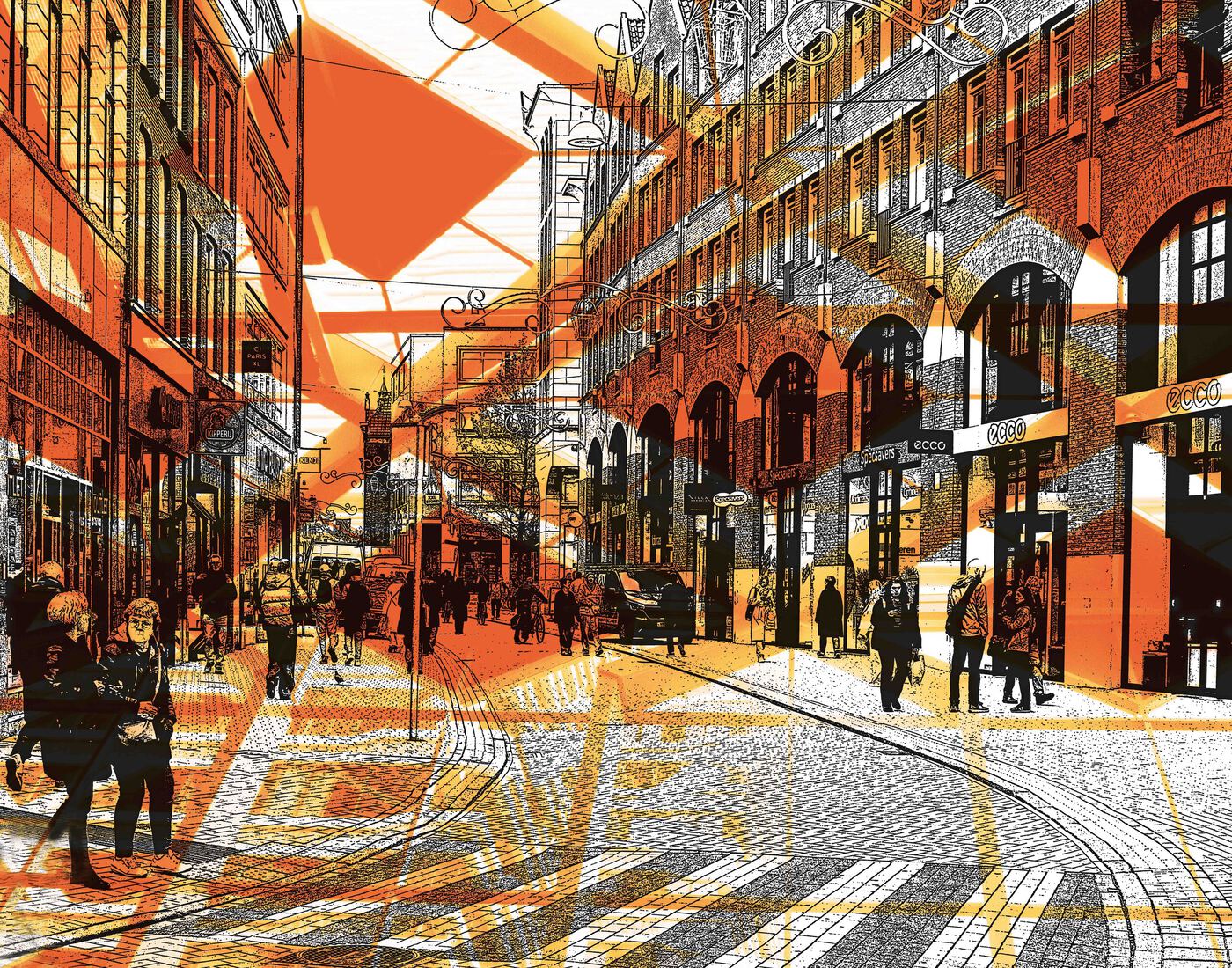 'Winkelend in de Guldenstraat '- digitale collage print