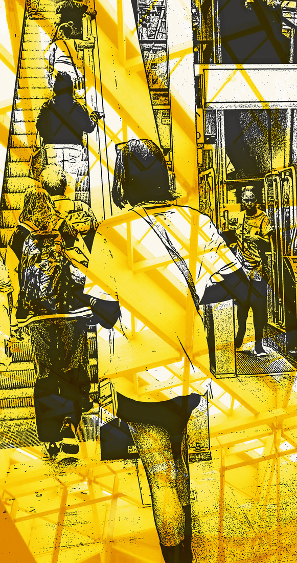 Op de roltrap station Bijlmer Arena. - digitale art print