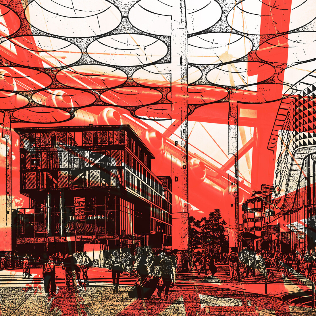 'Mensen op het Stationsplein Utrecht'. - digital art print