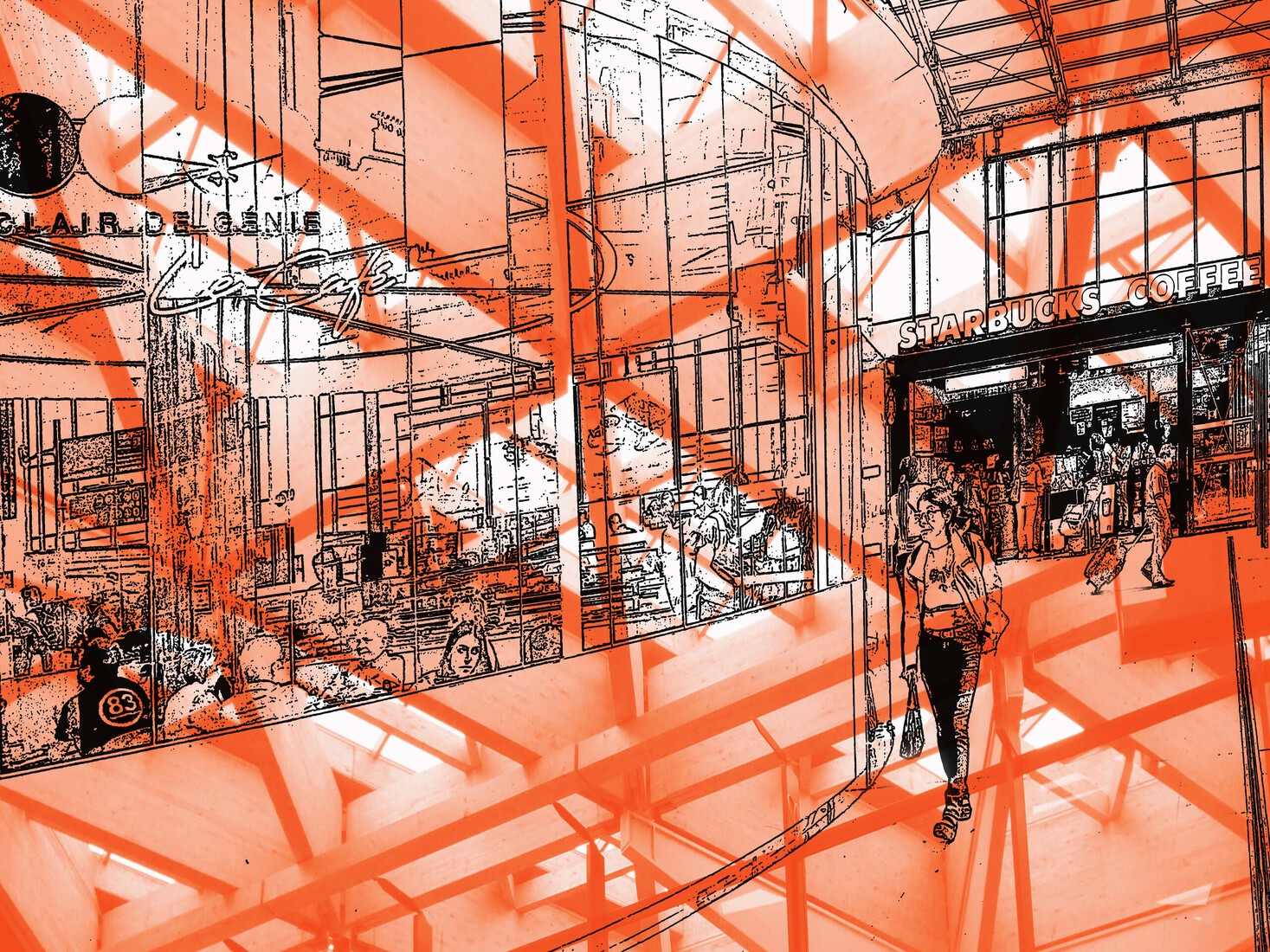  Starbucks koffie bij Gare du Nord - digitale art-print
