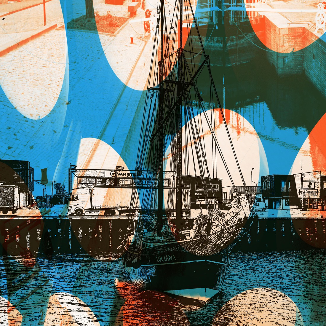 'De varende Luciana in Harlingen'- digitale collage print
