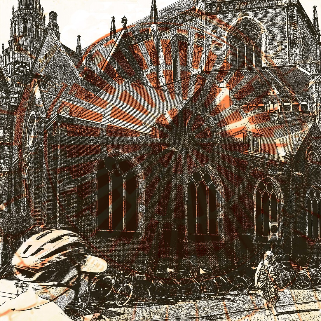 Voor de oude Bavo Kerk Haarlem - digitale art-print