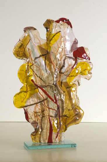 'Fossil' - colorful glass sculpture in glass fusing technique