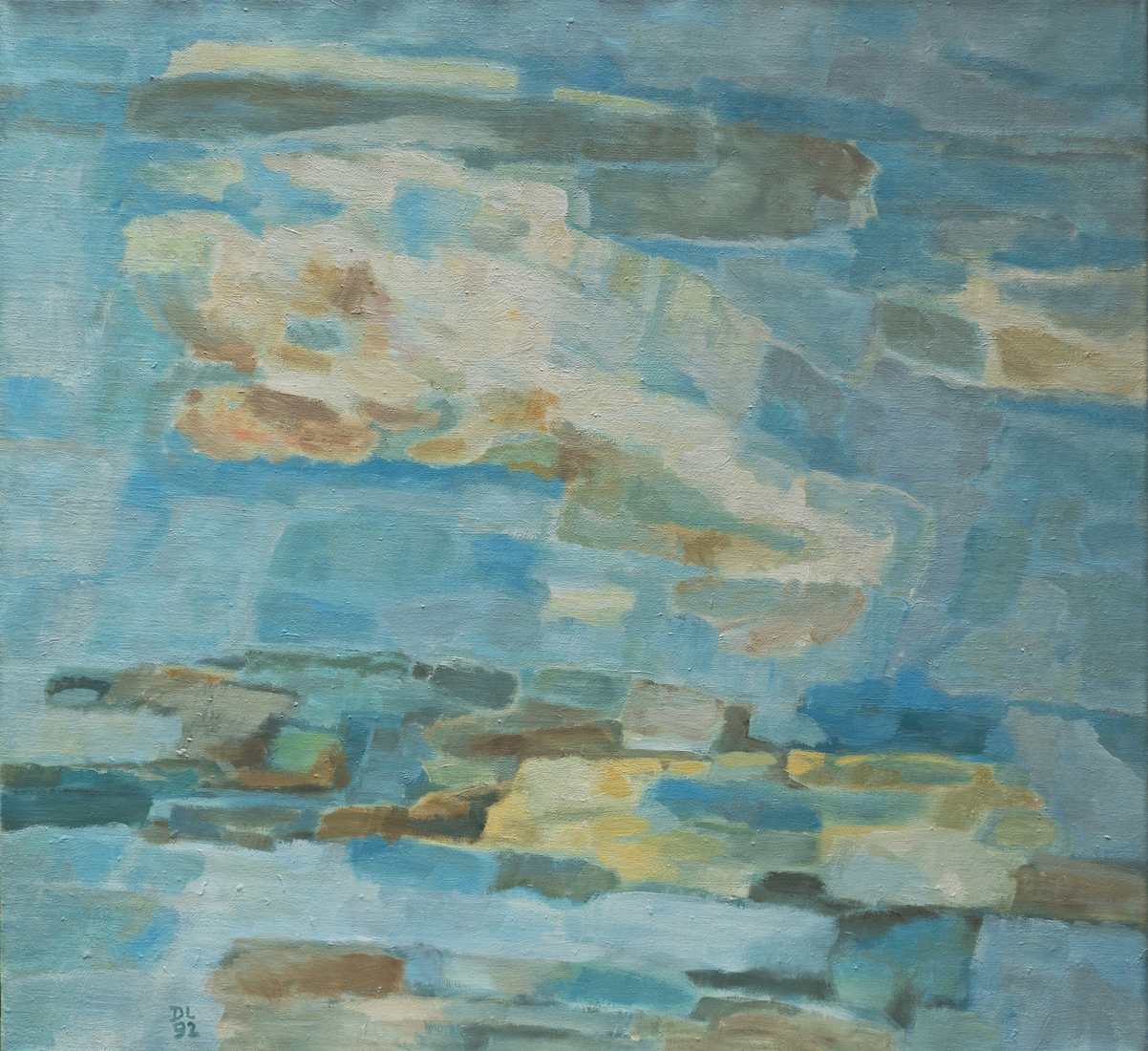 abstract olieverfschilderij op doek zonder titel, gemaakt in 1992 door Daan Lemaire