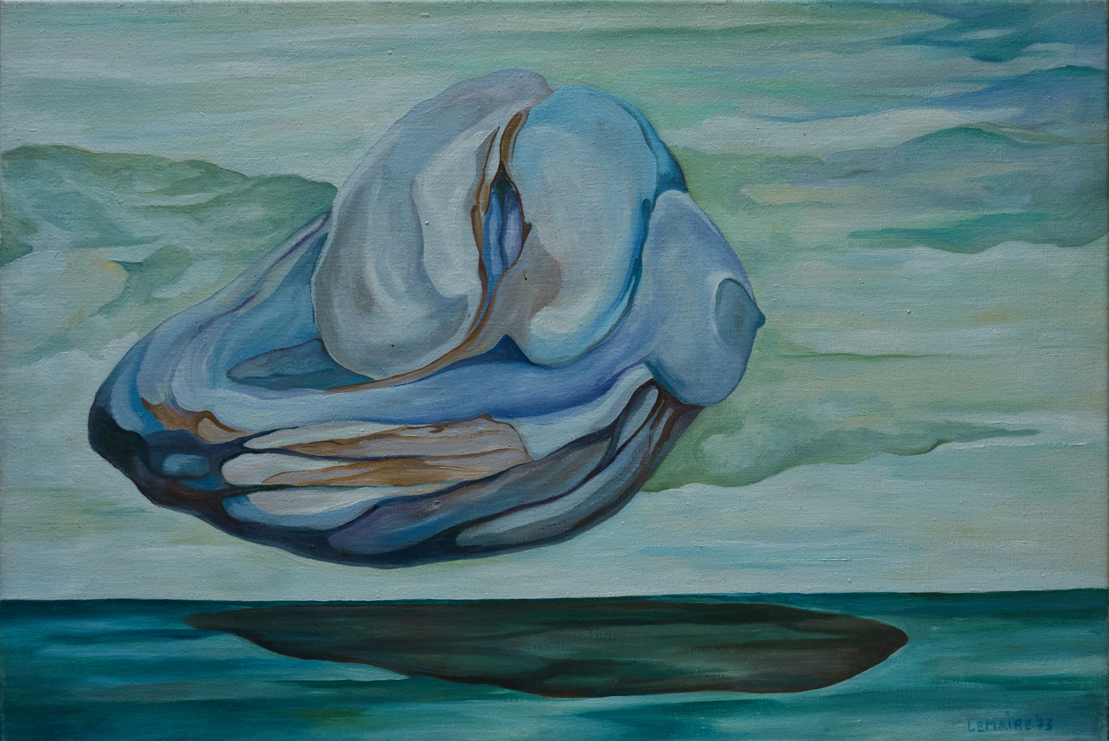 olieverfschilderij zonder titel, abstract surrealisme, uit 1973