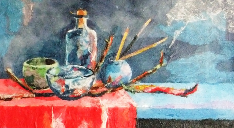 Stilleven met rode doek