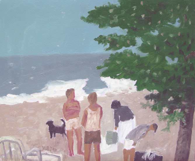 On the beach with the little dog