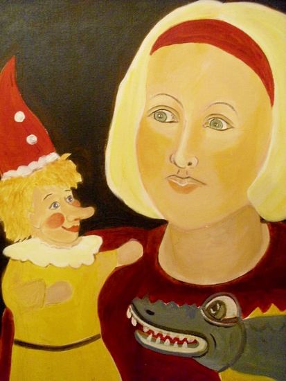 Meisje met haar handpoppen