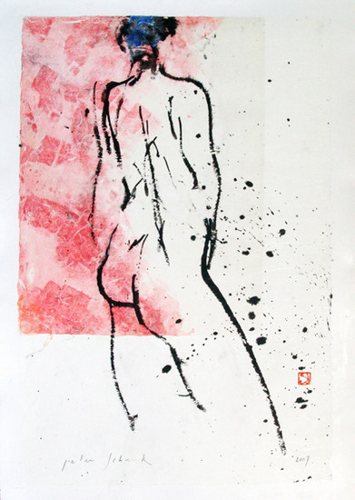 Staand Naakt in rood veld