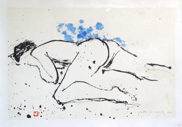 Liggend Naakt met blauw