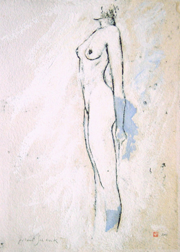 Staand naakt op korte laarsjes