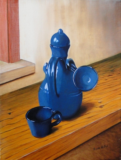 kan met kopjes blauw glazuur