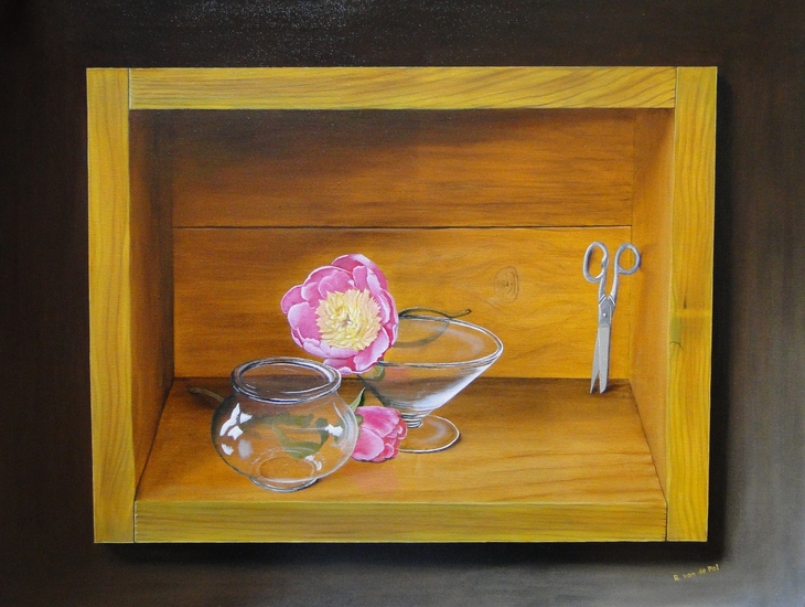 Glas met Pioenroos in Box