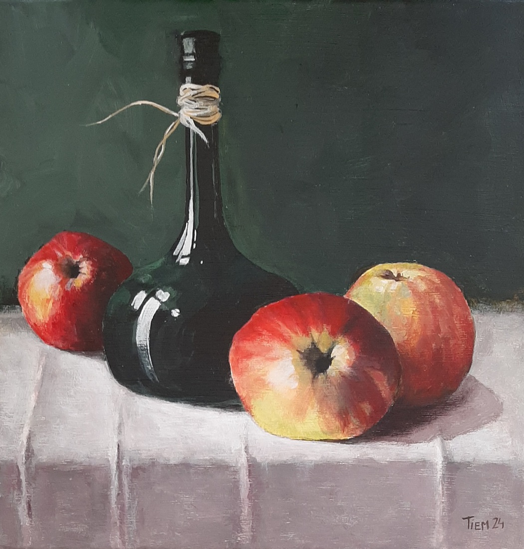 stilleven fles met appels