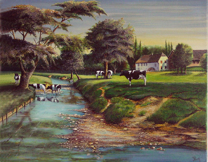 Koeien bij riviertje