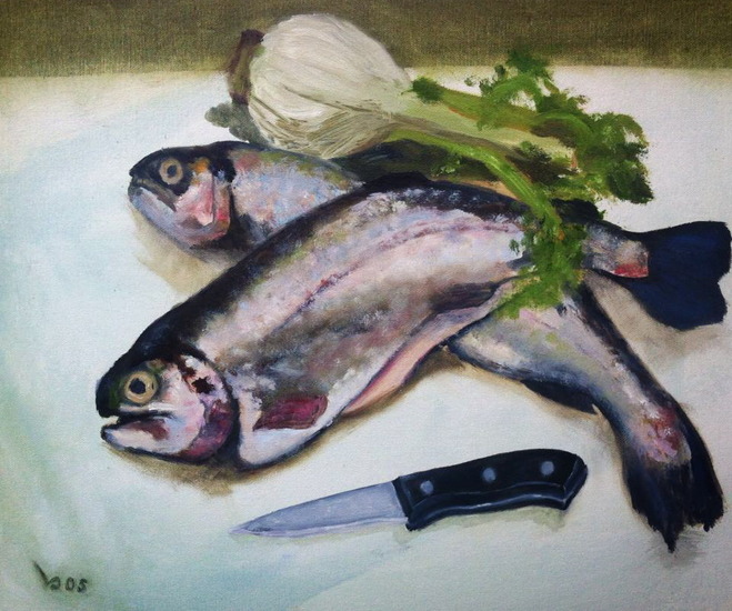 Forellen met venkelknol en mes