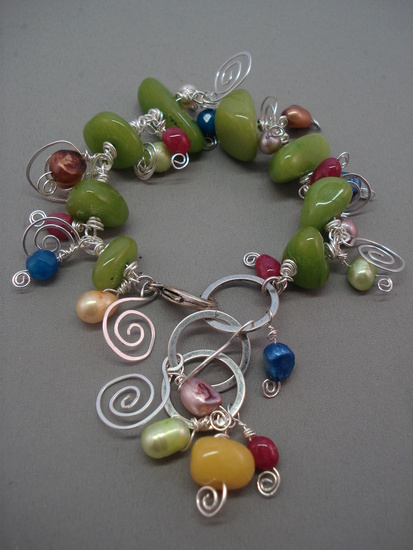 Armband zilver met aventurien en zoetwater parels
