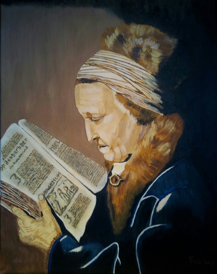 Lezende oude vrouw (naar Gerard Dou)