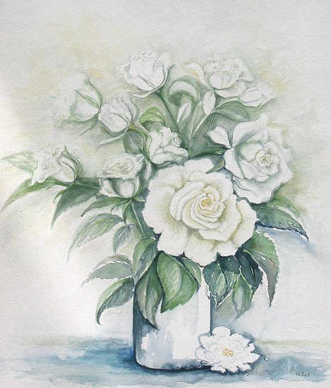 Witte rozen in vaas