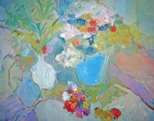 stilleven blauwe pot