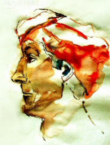 Michel met rode tulband