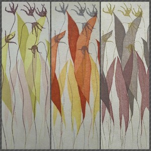 Etsen in kleur, meerdere platen over elkaar afgedrukt. Elke ets kan in diverse kleurcombinaties afgedrukt worden