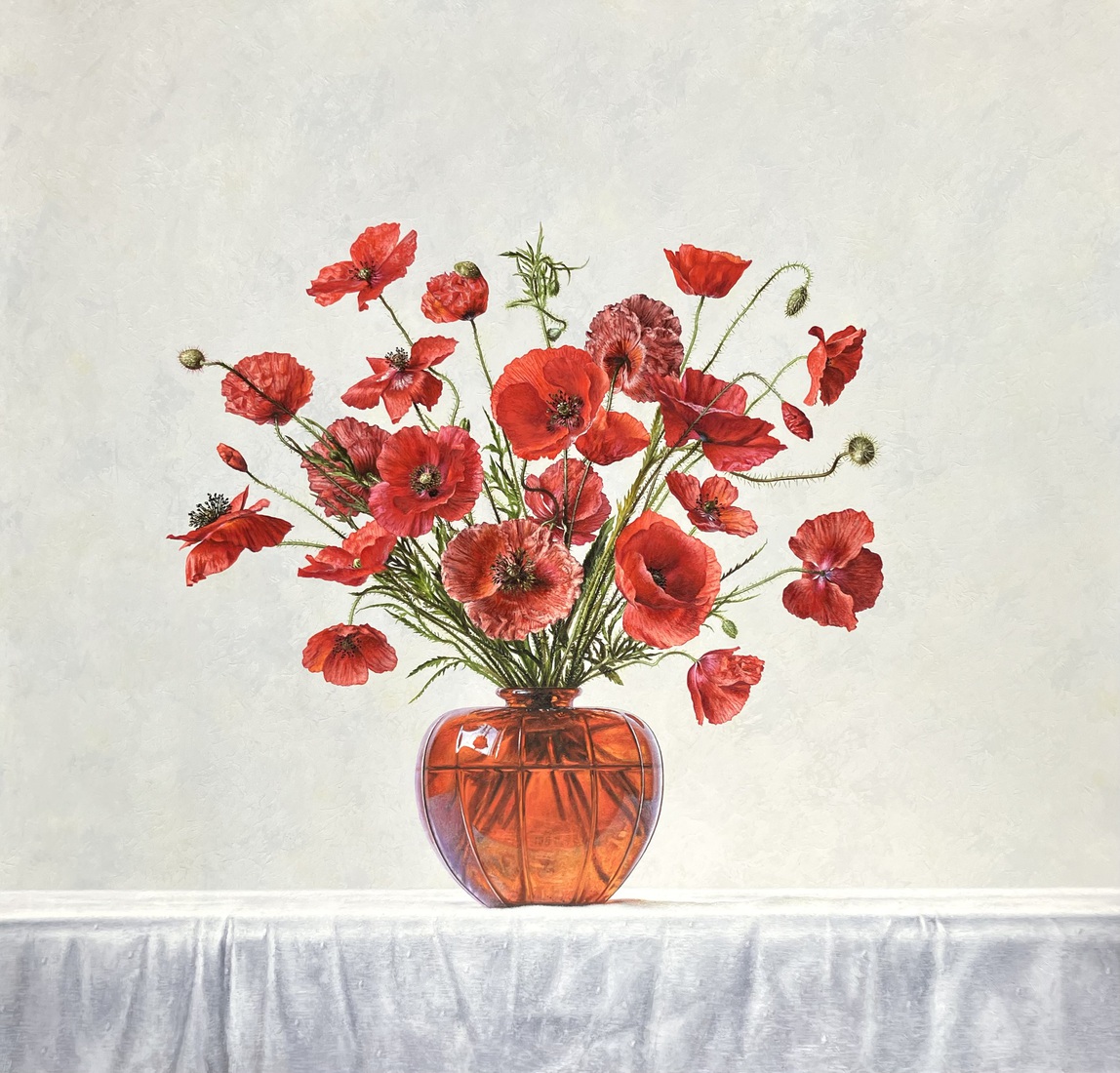 Flower still life with poppies in a orange vase