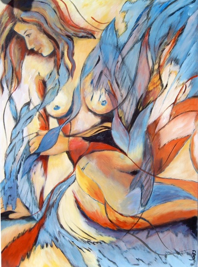 Naakt met blauwe vissen