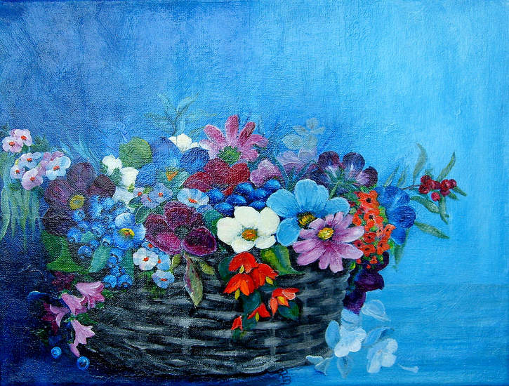 Bloemstilleven in mand