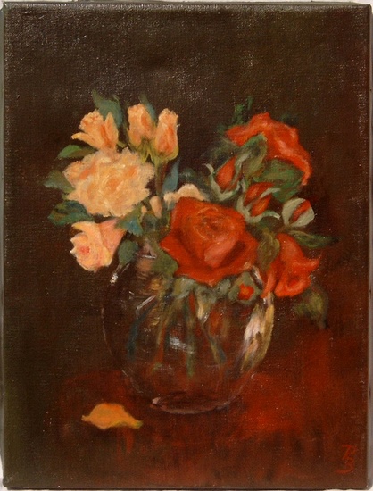 Rode en Gele rozen in vaas