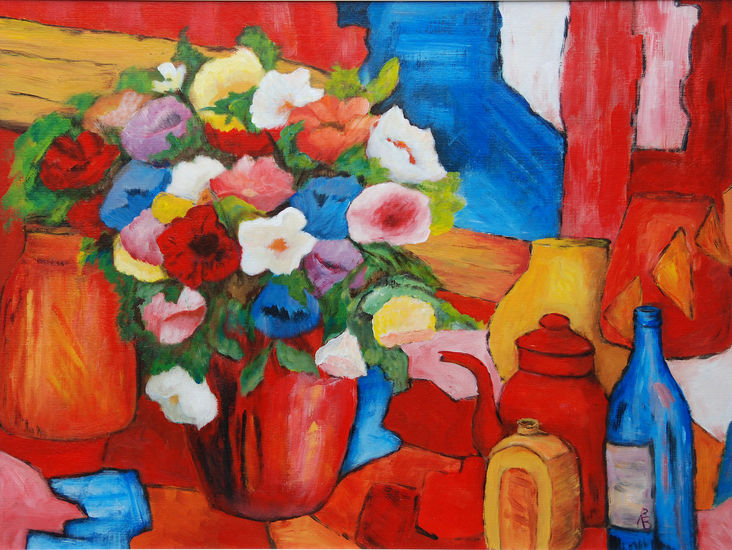 Stilleven met blauwe fles