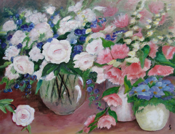 Bloemstilleven in glazen vaas