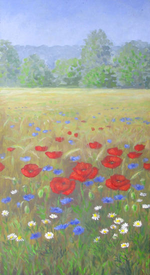 Wilde bloemen in korenveld