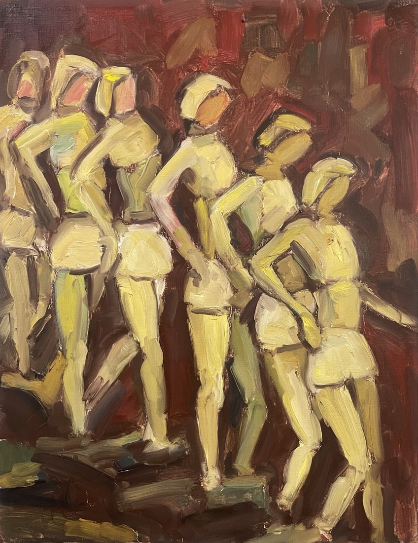 women descending a staircase