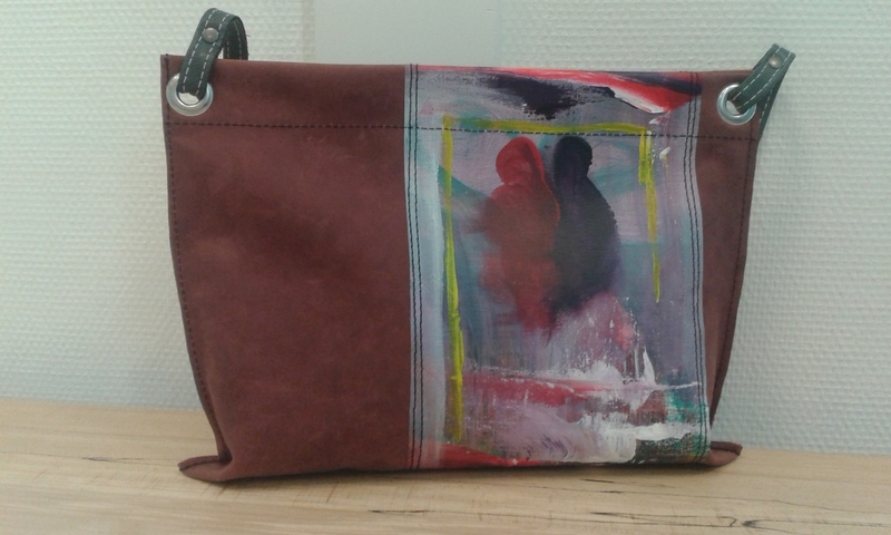 Leren tas met schilderij