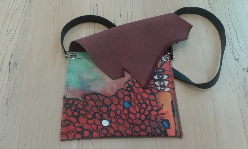 Unieke leren tas met schilderij