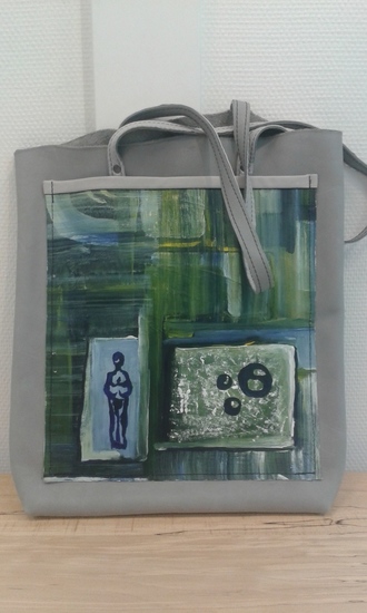 Unieke leren tas met schilderij