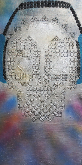 Doodskop met koptelefoon