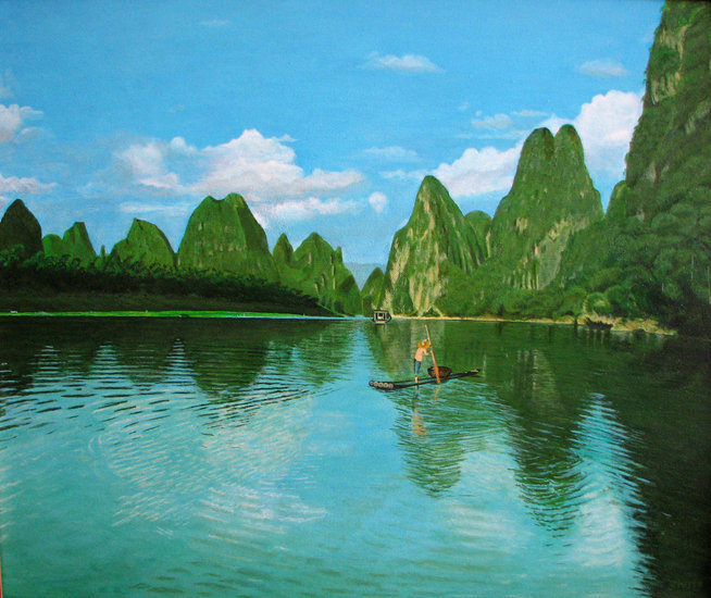 Suikerbergen bij Guilin vanaf de Li-rivier