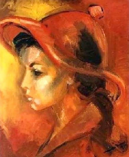 Portret. oranje hoed