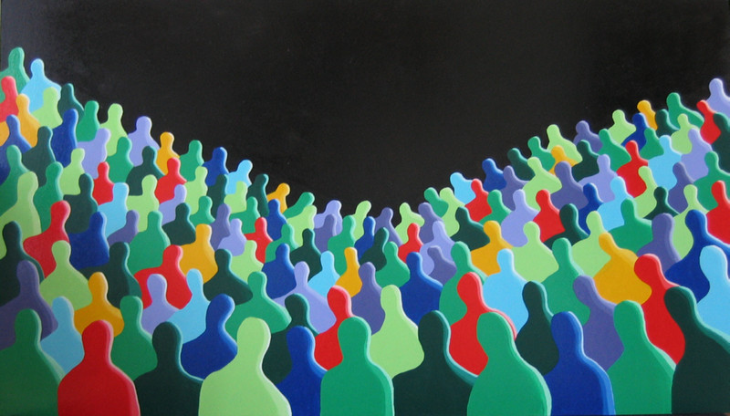 colourful people in the black night