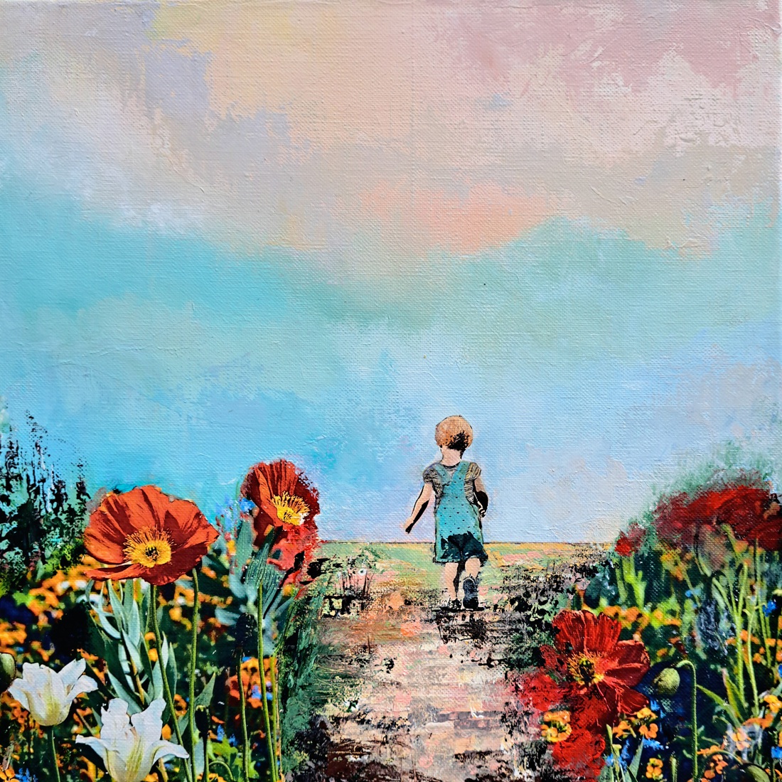 Boy walking in the poppy fields 4