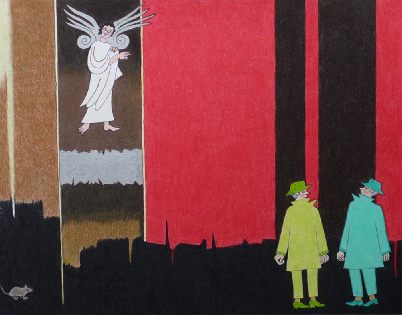 kompositie met engel en twee figuren.
