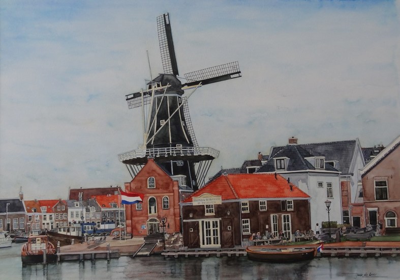 Haarlem - het Spaarne met molen de Adriaan